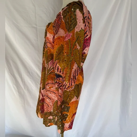 Kourt Robbie Palm Eyelet Puff Sleeve Mini Dress - Tropical Print - Size Medium - Picture 4 of 13